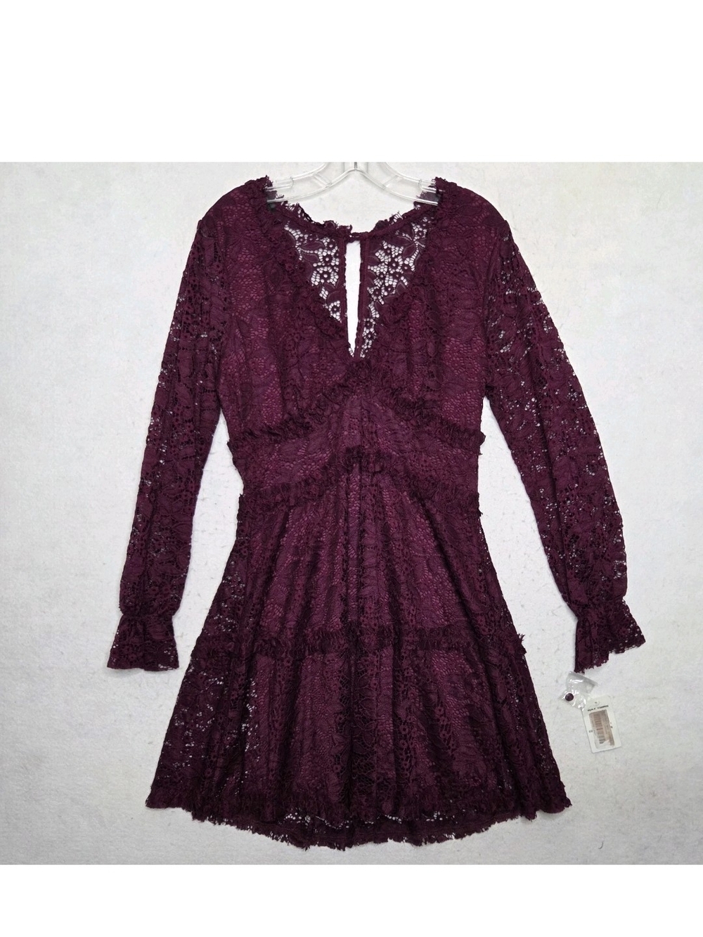 B Darlin Lace Mini Dress 9/10 Empire Waist Burgundy Tiered Whimsigoth Romantic